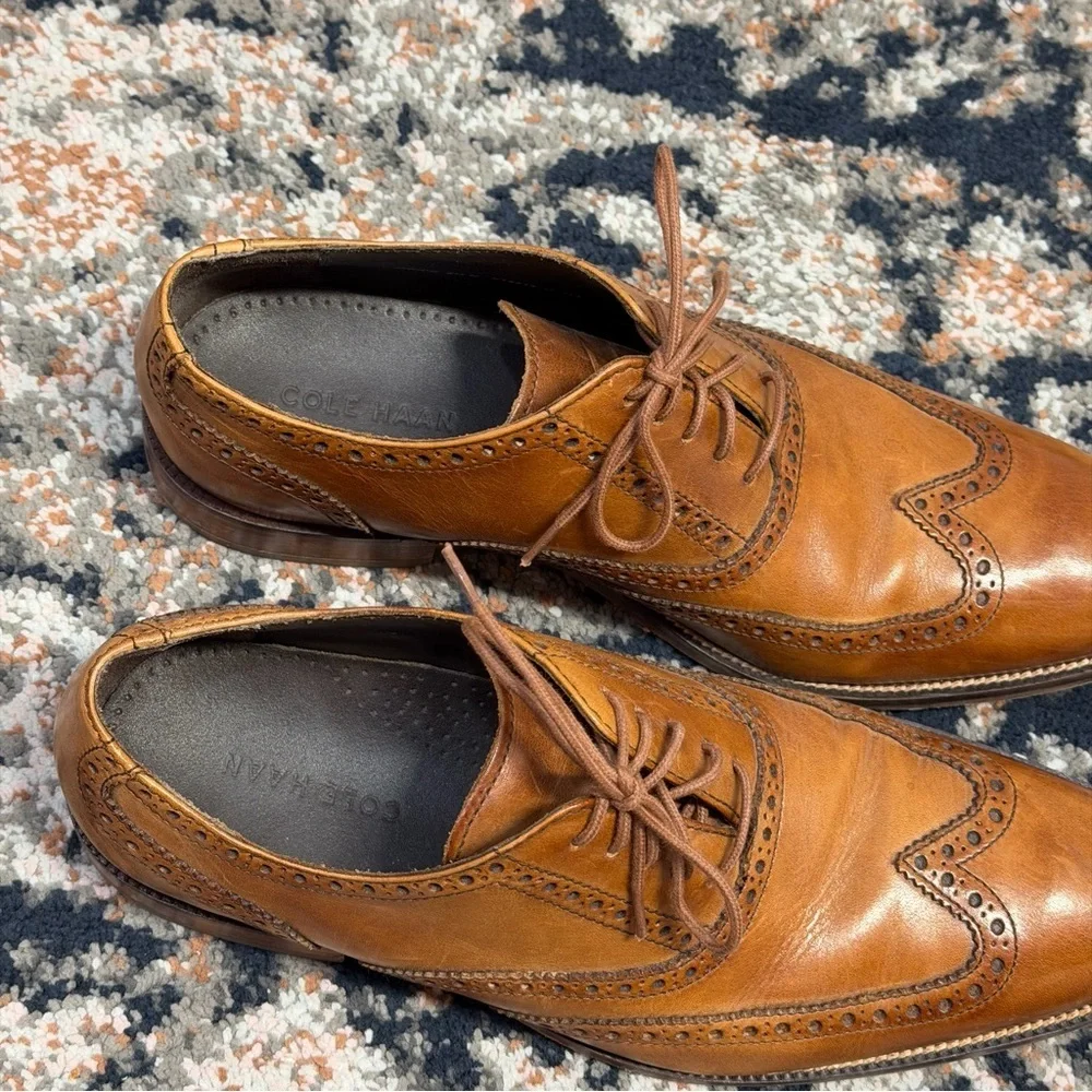 Cole Haan British Tan Leather Wing-Tip Lace-Up Oxford Dress Shoes Men’s Size 9.5